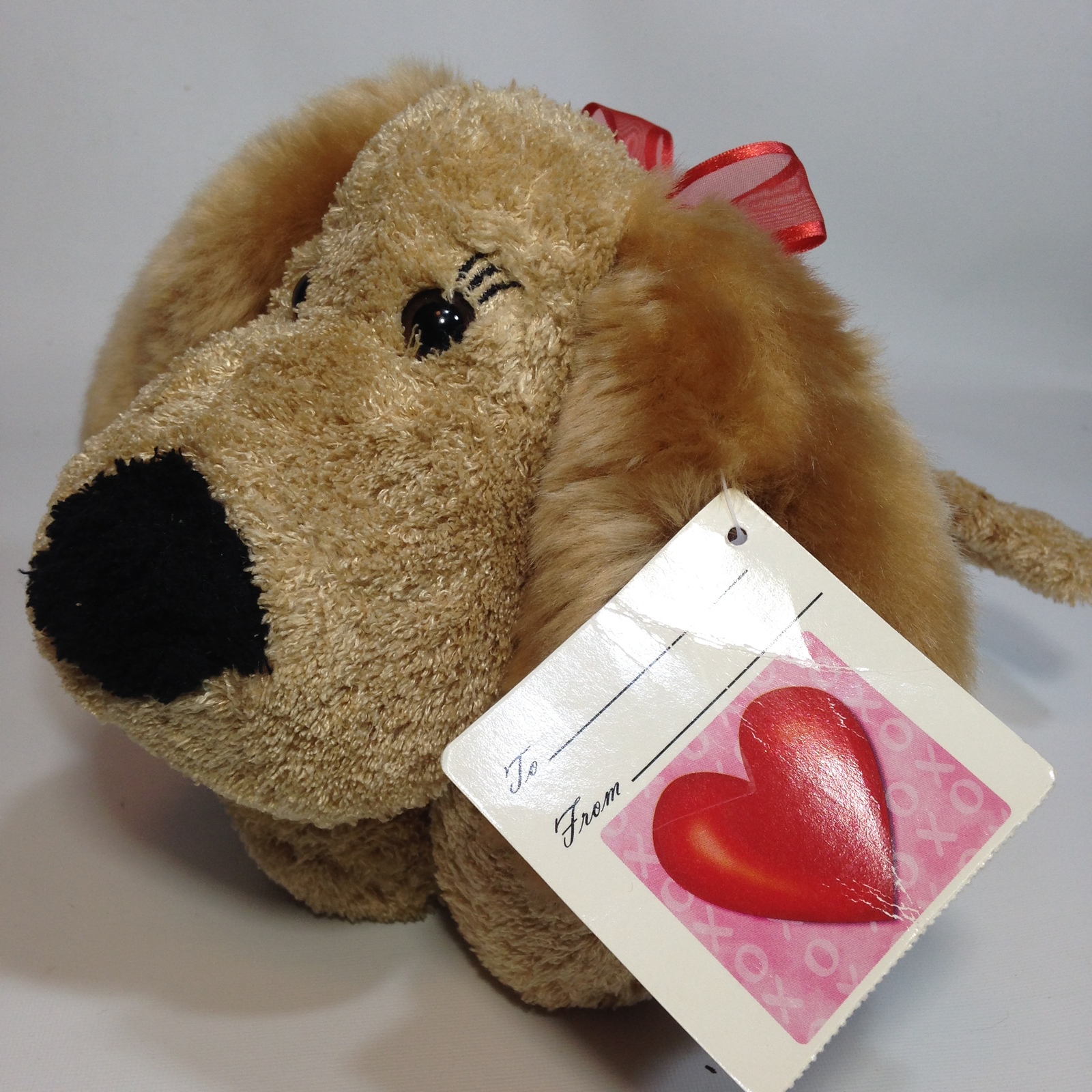Valentine's CVS Tan Puppy Dog Plush Stuffed Bean Toy Red Heart & Bow