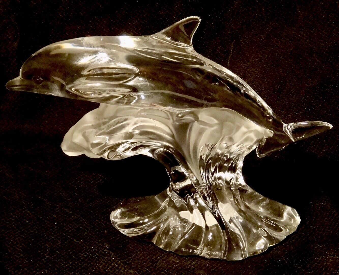 Vintage Lenox Crystal Clear Dolphin Figurine With Frosted Wave Base