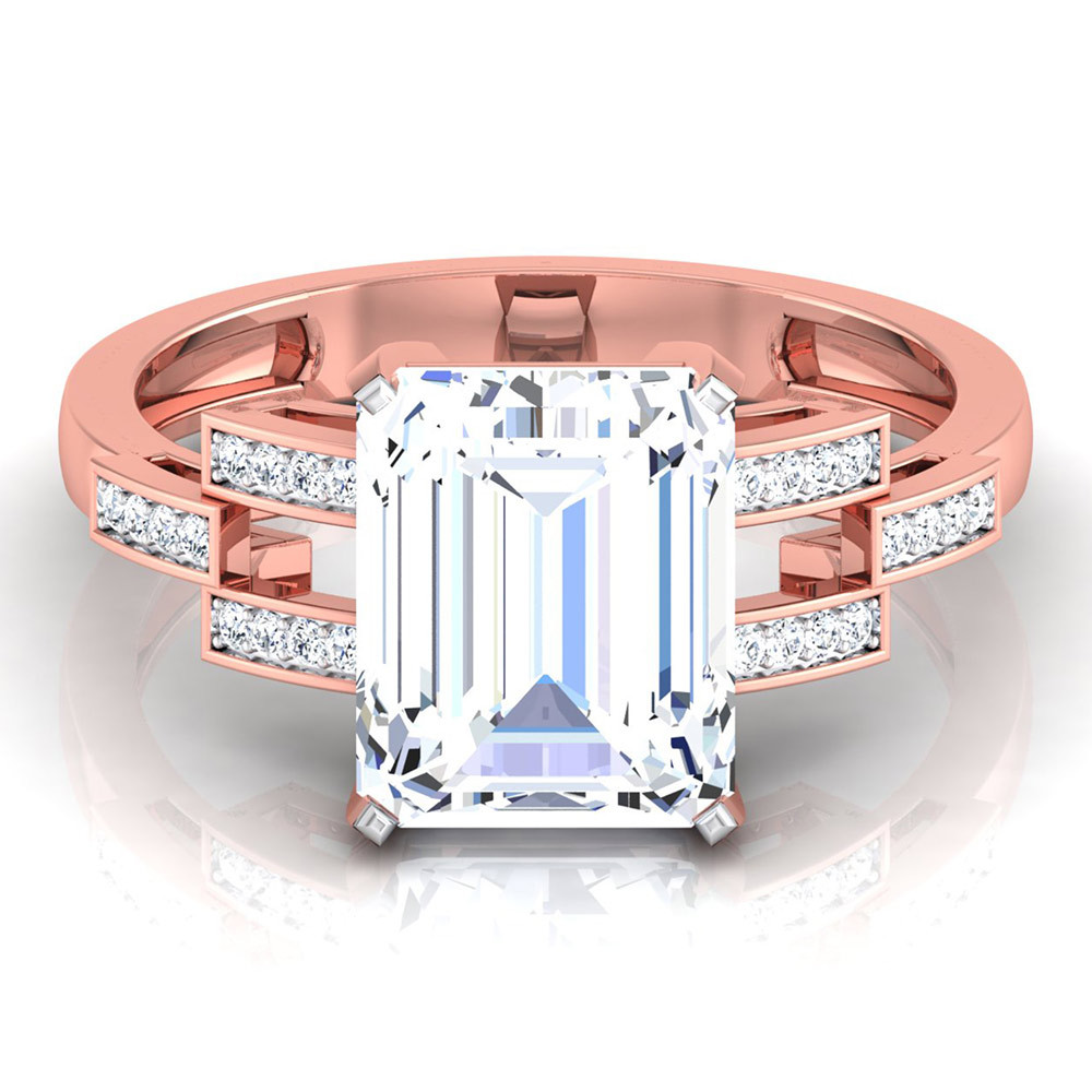 Emerald Cut Diamond Engagement Ring For Women Classic Bridal Wedding Ring Silver