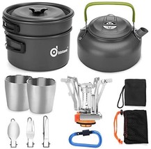 Odoland 12pcs Camping Cookware Mess Kit with Mini Stove, Lightweight Pot... - $87.00