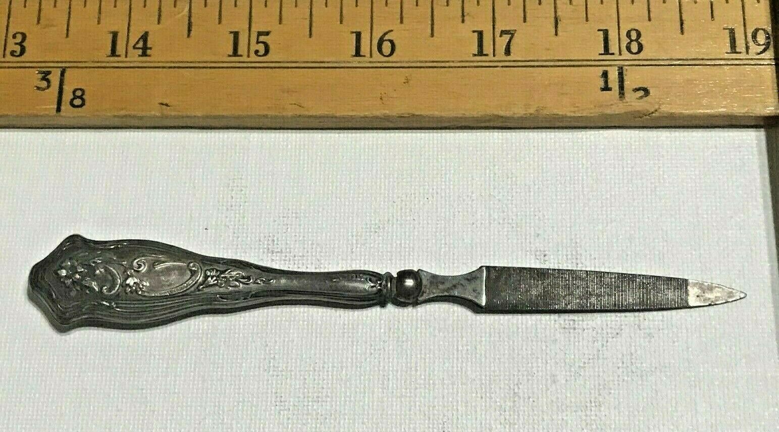 Primary image for ANTIQUE VICTORIAN ART NOUVEAU NAIL FILE ORNATE STERLING SILVER FLORAL DESIGN