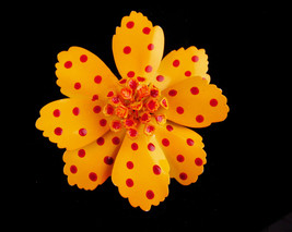 HUGE mid century Brooch - marigold yellow BIG flower pin - polka dot pin - $110.00
