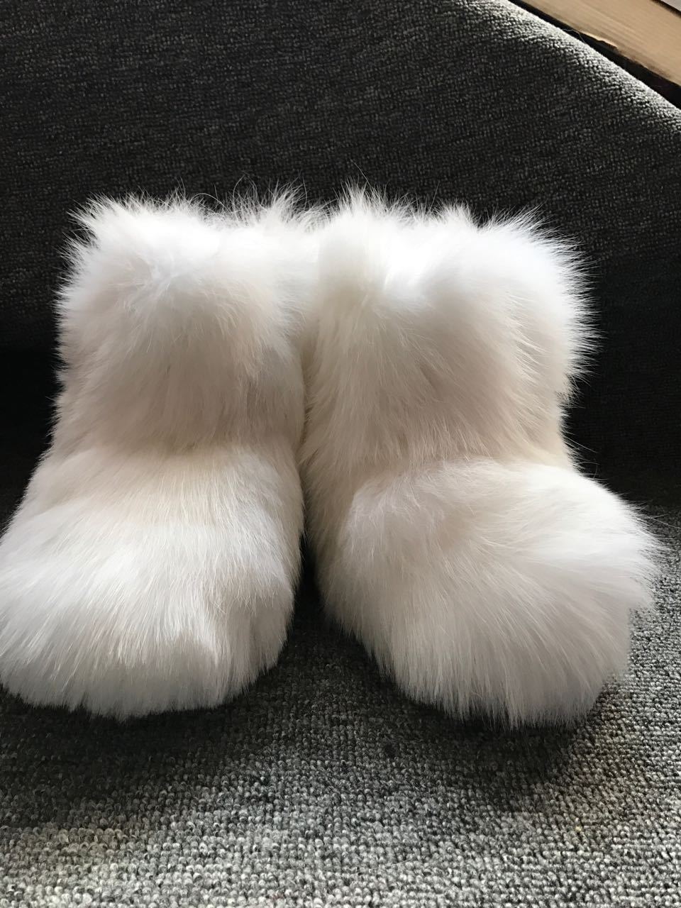 Woman Fashion Fluffy White Genuine Fox Fur Boots Luxury Furry Booties ...