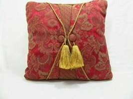 Croscill Bellissima Floral Red Gold Tasseled 16-inch Square Toss Pillow - $39.00