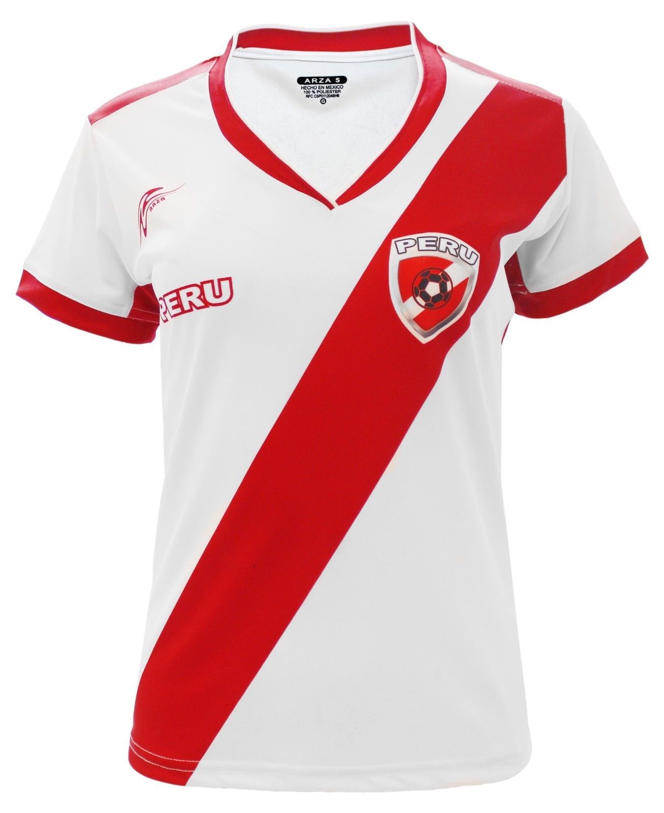 Peru Women Soccer Jersey Arza Design Color White/ Red 100 Polyester