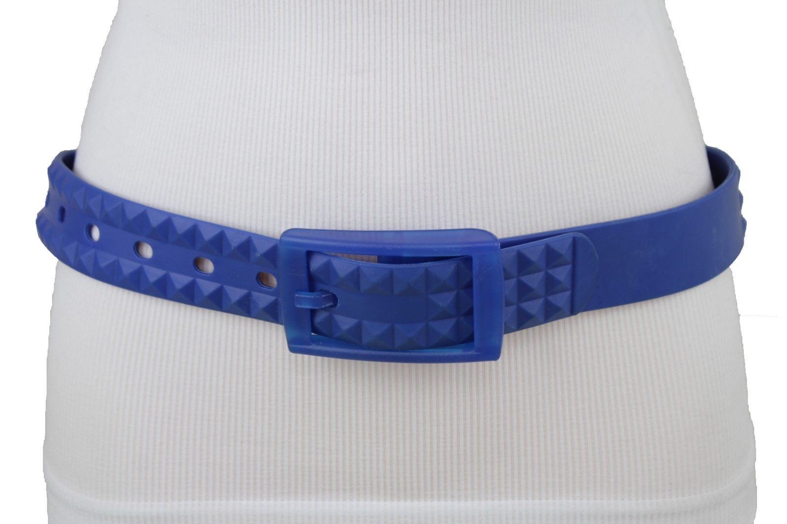WOMEN THIN BLUE SUMMER FASHION BELT WITH RHIESTONES BUCKLE SIZE S M L XL