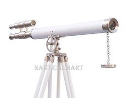 Floor Standing Brushed Nickel With White Leather Griffith Astro Telescope