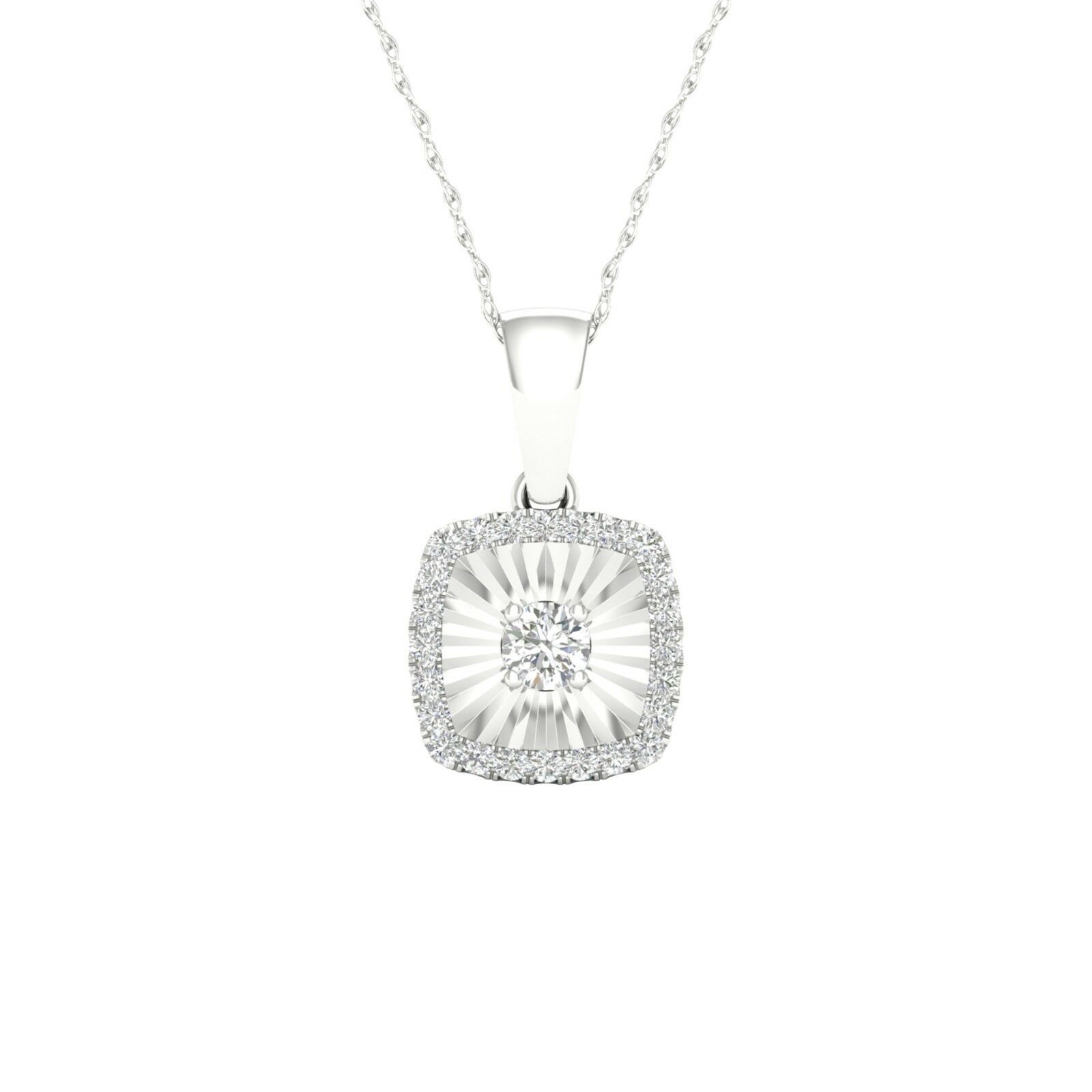 S925 Sterling Silver 0.11Ct TDW Diamond Halo Necklace - Genuine Diamond