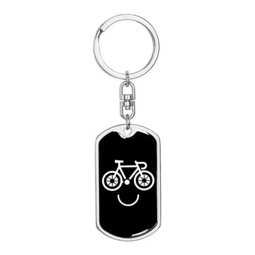Mountain Bike Smile Cycling Keychain Stainless Steel or 18k Gold Dog Tag Keyring
