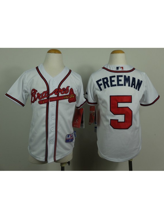 Youth/Kids Atlanta Braves 5 Freddie Freeman White Home Cool Base