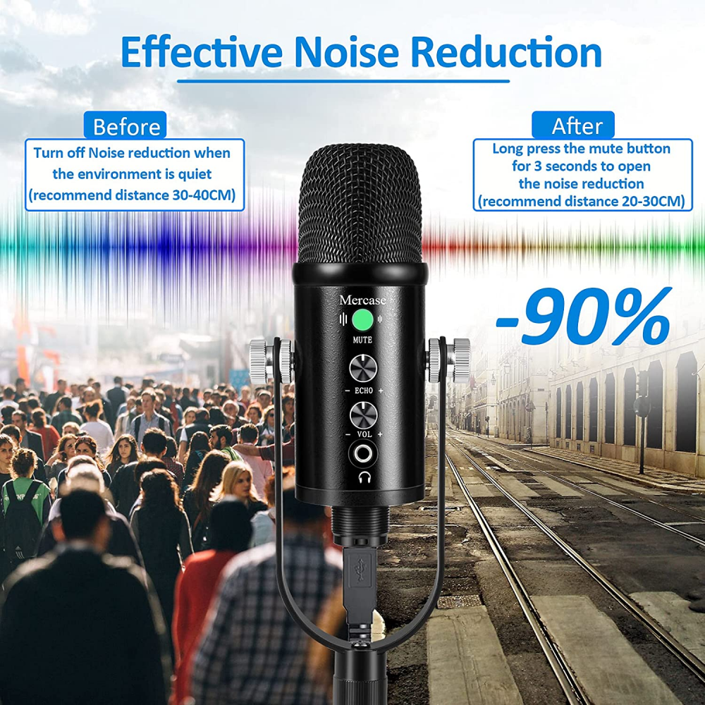 Mercase USB Studio Condenser Microphone Computer Podcast Mic for PC