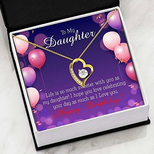 Daughter Birthday Necklace Life is Sweeter Forever Love CZ Heart Pendant Message