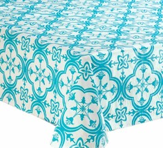 Peva Flannel Back Tablecloth (52&quot;x70&quot;) Oblong BLUE TILES ON WHITE by Safdie - $13.85