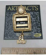 Artifacts Baby Photo Frame Brooch Pin Baby # 1 Brushed Gold Tone Jewelry... - $9.36