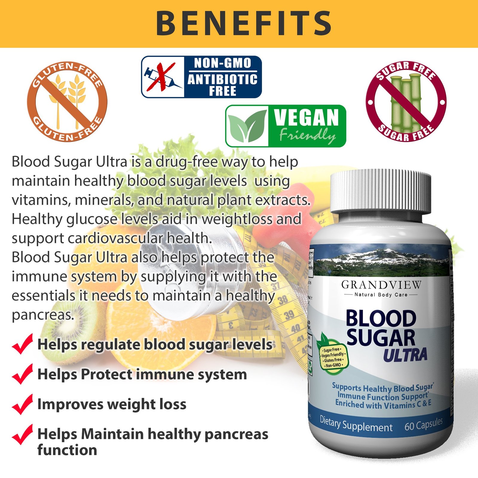 Blood Sugar Ultra Supplement Natural Glucose Control 20 Herbs and