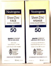 2 Neutrogena 59 mL Sheer Zinc Face SPF 50 PureScreen Mineral Sunscreen Lotion