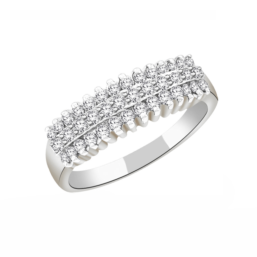 0.38Ct Round Cut D/VVS1 Diamond Three Row Engagement Ring In 14KT White