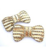 SEQUIN and BEAD BOW BARRETTES  Vintage Pair Set of 2 Hair Jewelry Goldtone - $16.82