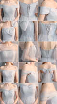Light Gray Burgundy Blush Pink Blue Bridesmaid Dress Tulle Wedding Dress Sleeves image 10