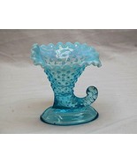 Old Vintage Fenton Blue Opalescent Hobnail Cornucopia Candlestick Holders - $36.62