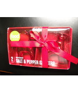 Food Network Holiday Salt and Pepper Shaker Set Glossy Red Reindeer Reta... - $8.99