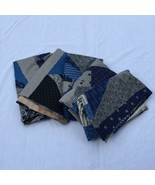 5 Large Quilt Blocks Blue Black Shirting Fabric Cotton Crazy Quilt 29&quot; x... - $58.04