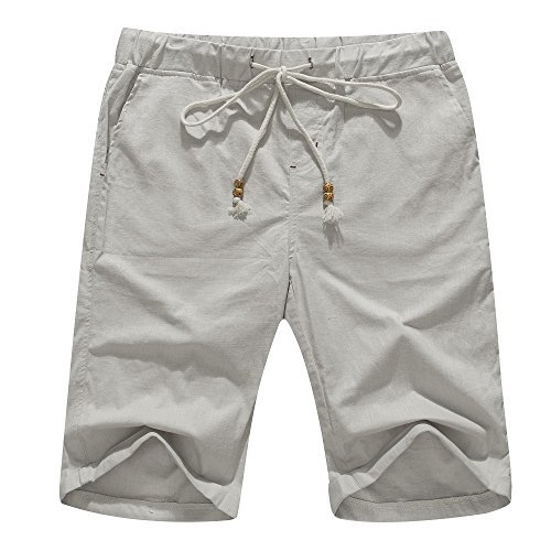 Janmid Men's Linen Casual Classic Fit Short Light Grey S - Shorts
