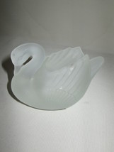 Clear Satin Glass Swan Figurine Candy Dish Tooth Pick Holder Small  Flow... - $7.95