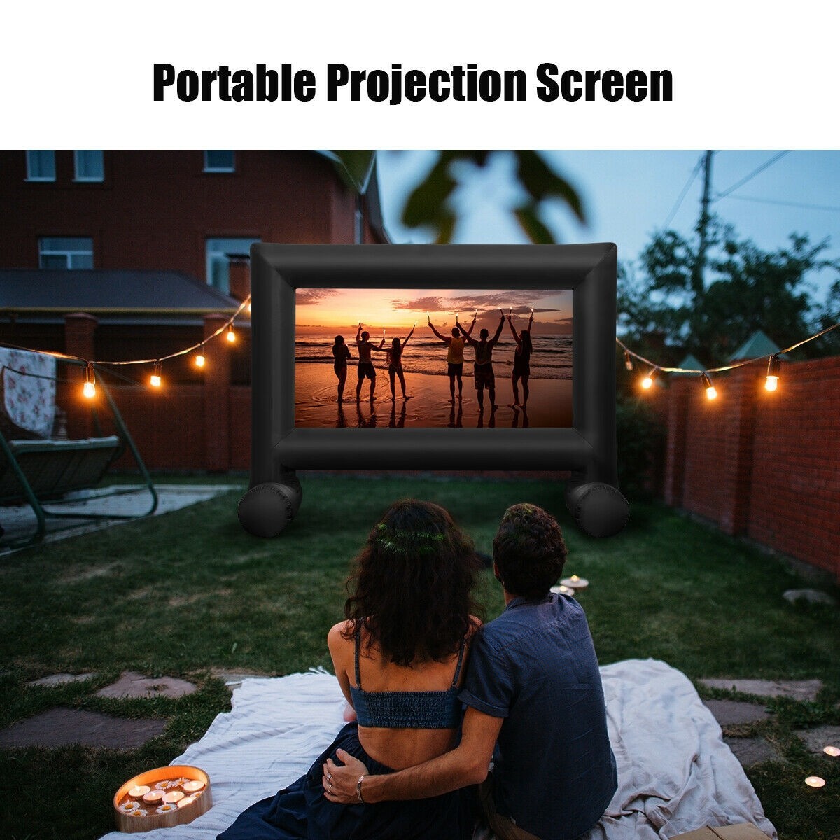 inflatable movie screen with projector and speakers