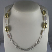 .925 SILVER RHODIUM NECKLACE WITH RECTANGULAR WHITE PEARLS AND GOLDEN OVALS image 1