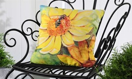 Decorative Pillow Bumble Bee Yellow Flower 18" x 18" UV50 Sun Weather Resistant
