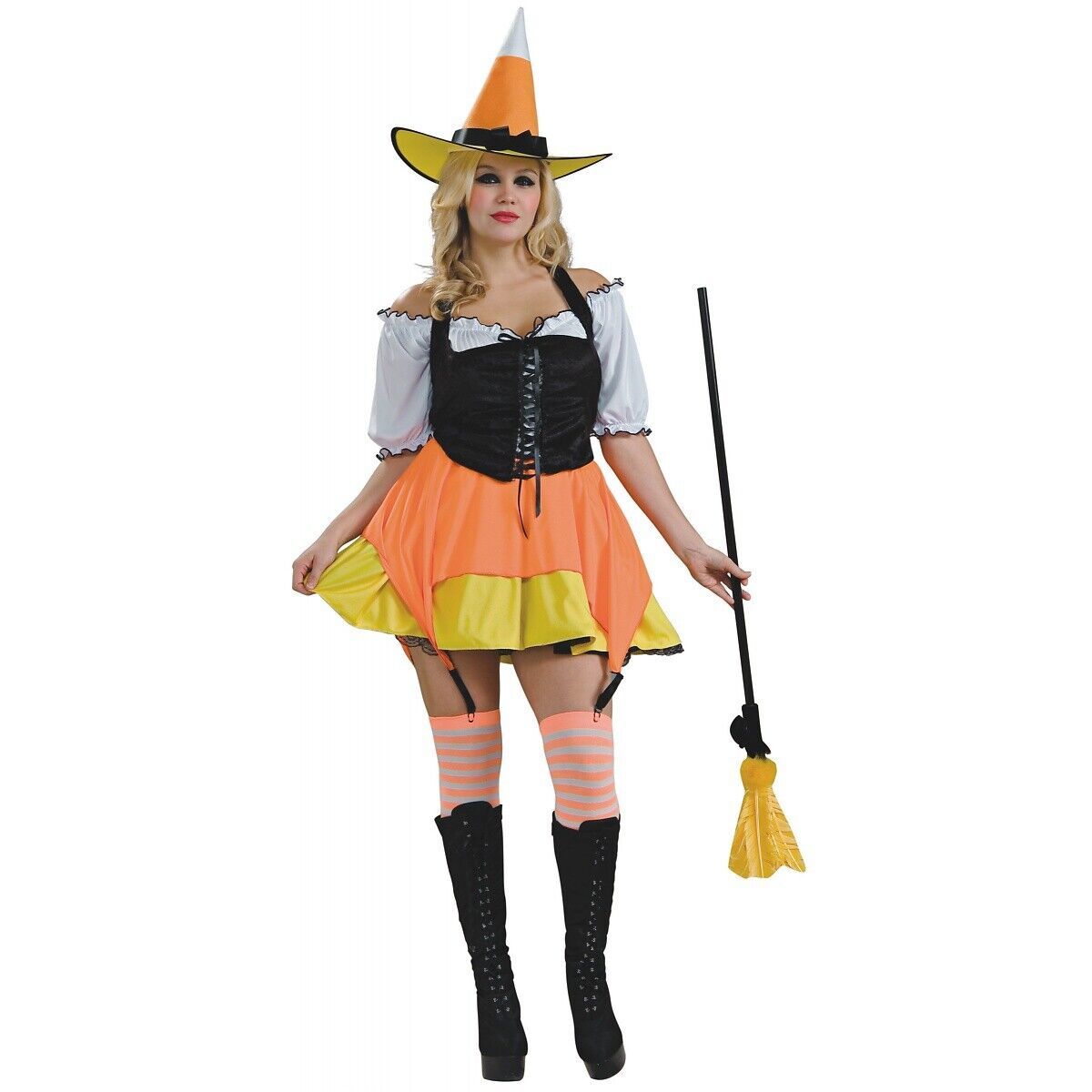 Candy Corn Witch Costume Adult Plus Size Halloween Fancy Dress
