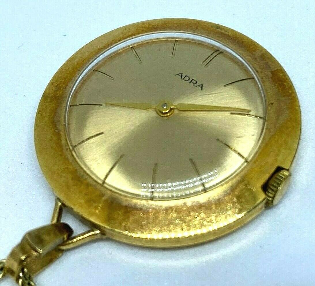 Primary image for Vintage ADRA Lady Gold Tone Slim Hand-Wind Necklace Pendant Pocket Watch Hours