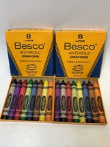 2 Boxes Vintage NOS Besco Binney & Smith Crayola Anti-Roll 8 Large Crayons 10-B - $23.74