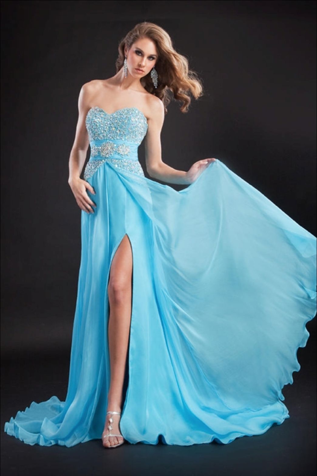Breathtaking Beaded Sexy Strapless Blue Pageant Prom Silk Gown Prima ...