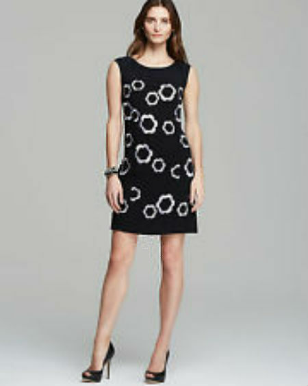NWT Women's Adrianna Pappell Floral Embroidered Black Shift Dress with Pockets S - $59.39