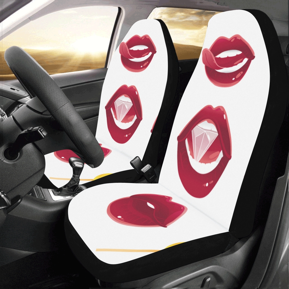 Luxury Diamond Lip Kiss Me Universal Fit Auto Drive Car Seat Covers