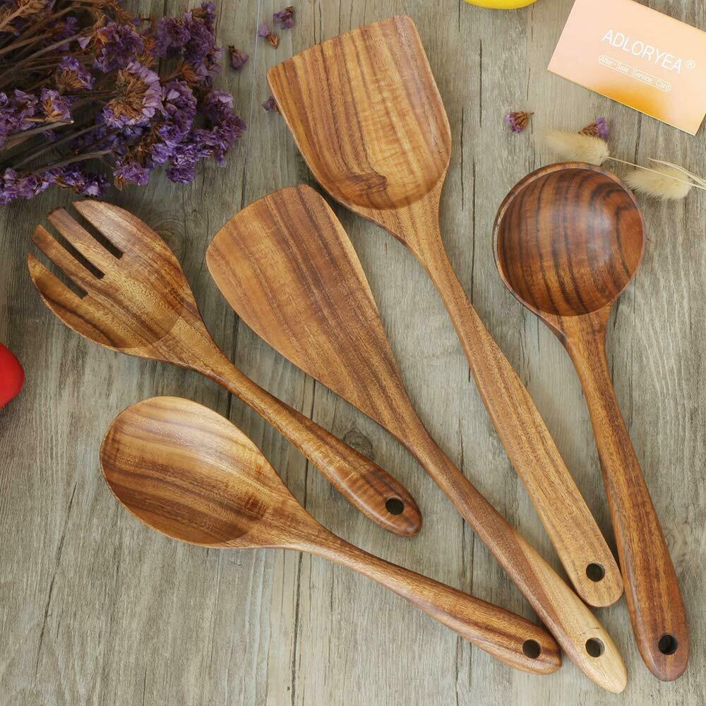 natural teak wood utensils