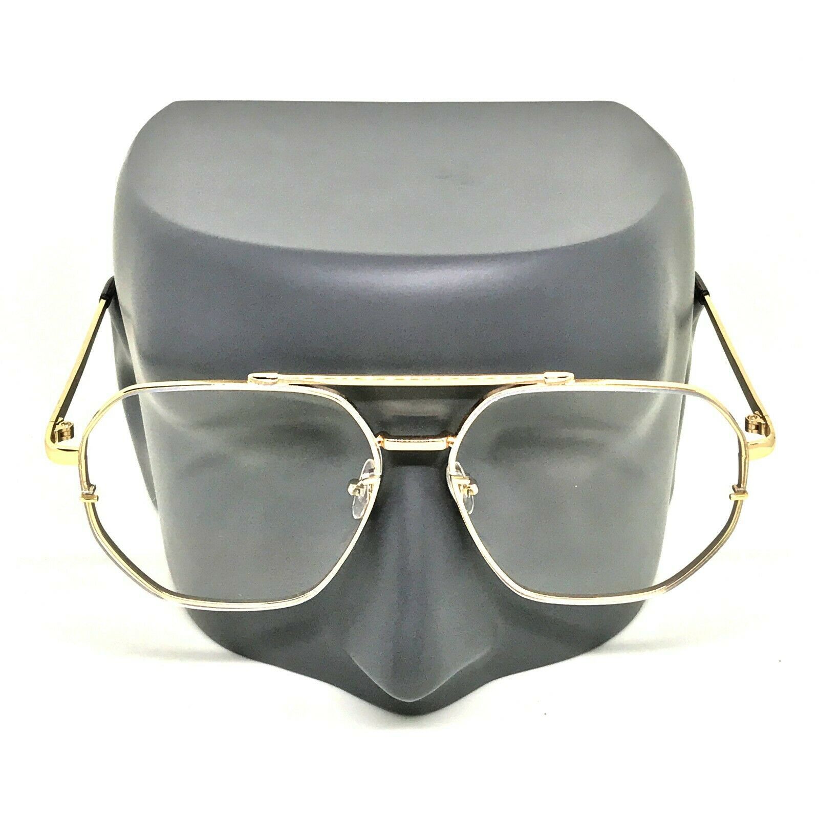 Square Clear Lens Gold Trim Hip Hop Glasses Sunglasses 