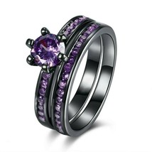 Purple Cubic Zirconia Solitaire with Accents Ring Stacking Black Eternity Band - $24.99