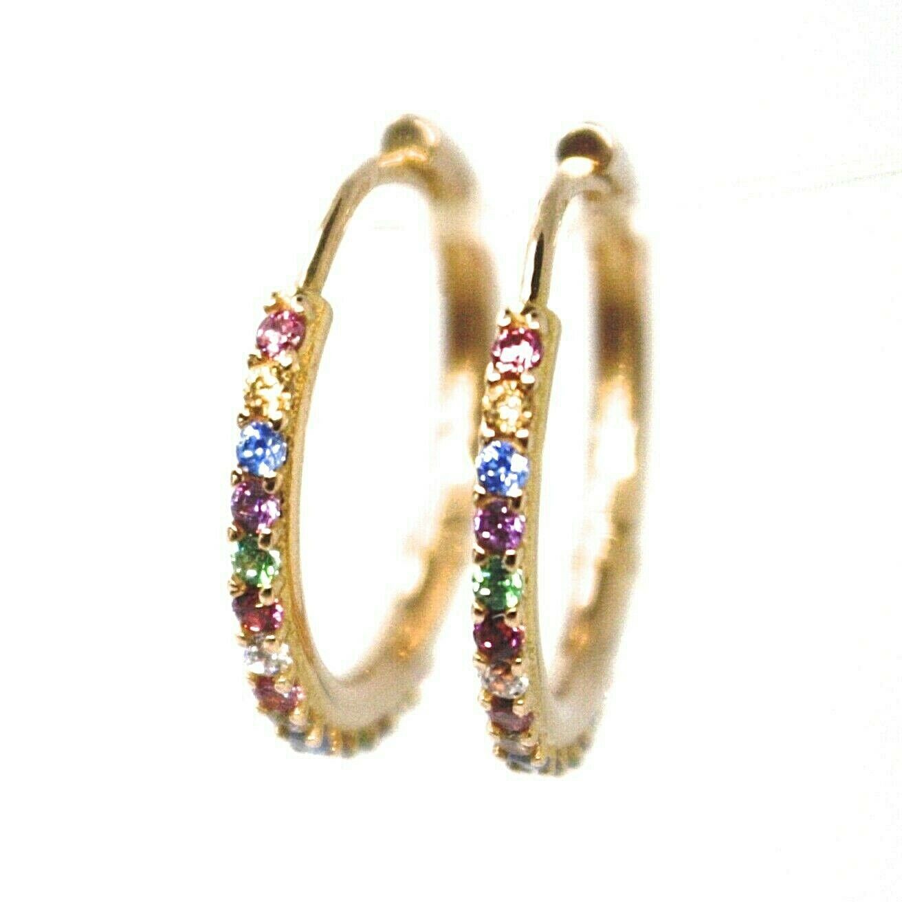 18K ROSE GOLD HOOPS EARRINGS, CUBIC ZIRCONIA MULTI COLOR, 20mm, 0.8 inches - $540.52