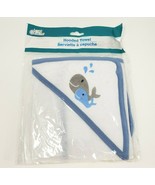 NEW ANGEL OF MINE HOODED TOWEL BABY INFANT WHITE &amp; BLUE WHALES 100% POLY... - $24.05