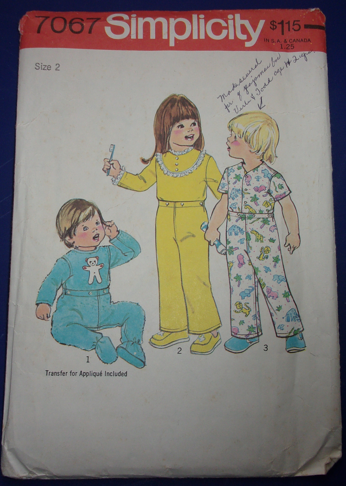 Primary image for Simplicity Toddlers’ Pajamas Size 2 #7067 