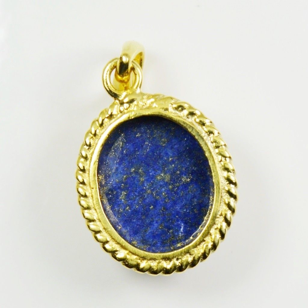 Classy Gold Plated Lapis Lazuli Pendant 5 Carat Jewelry Charm Necklace