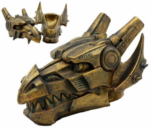 Steampunk Cyborg Dragon Head Jewelry Box Figurine 9.5L Cyber Robot Draco Statue