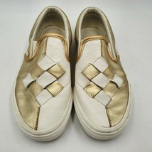 Vans Slip-on Shoes Women's Size 6.5 Metallic Gold White Woven Low Tops 721278 - $39.55