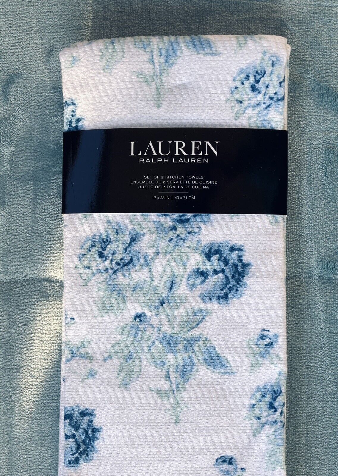 NWT 2 Ralph Lauren Kitchen Towels White Blue & Green Floral Terry Cloth ...