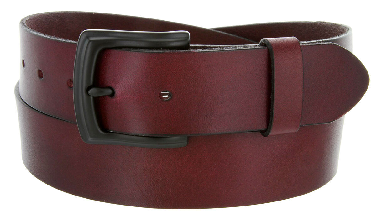 Mens Leather Casual Jean Belt 11/2" Wide Burgundy Color Belts