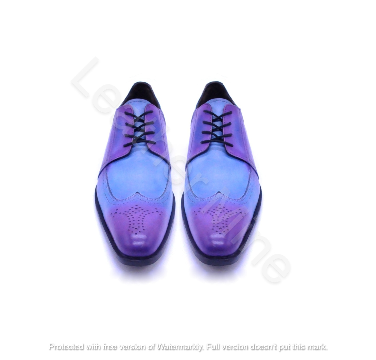 Handmade Men's Purple Patina Wingtip Derby Leather Dress Shoes For Men