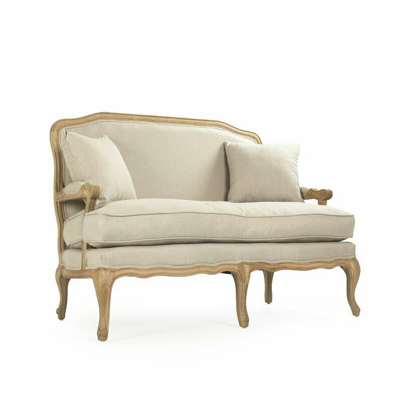 French Country Shabby Chic Natural Linen Solid Oak Settee/Love Seat.54